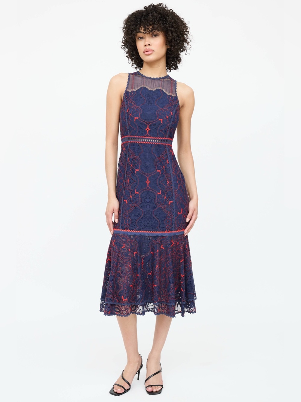 NWT! Jonathan Simkhai Two Tone Lace Peplum Dress, Midnight Blue w/ Red. Size 8